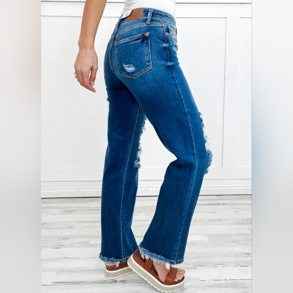 Judy Blue MR Dark Wash Straight Fit Dad Jeans Stretch Distressed 7/28 9/29 NEW - Picture 11 of 16